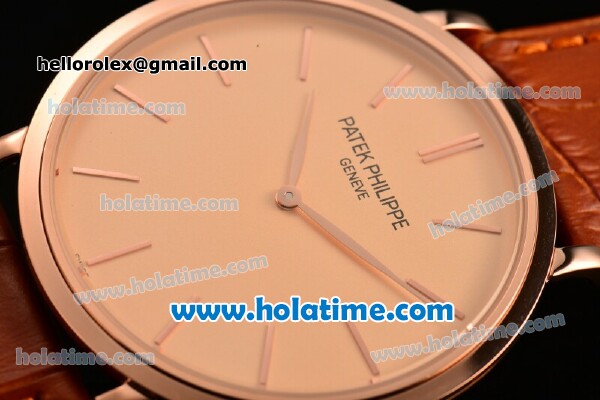 Patek Philippe Calatrava Miyota OS2035 Quartz Rose Gold Case with Champagne Dial and Stick Markers - Click Image to Close